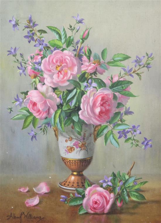 Albert Williams (1922-2010) Still life of pink roses in a vase 15.5 x 11.5in.